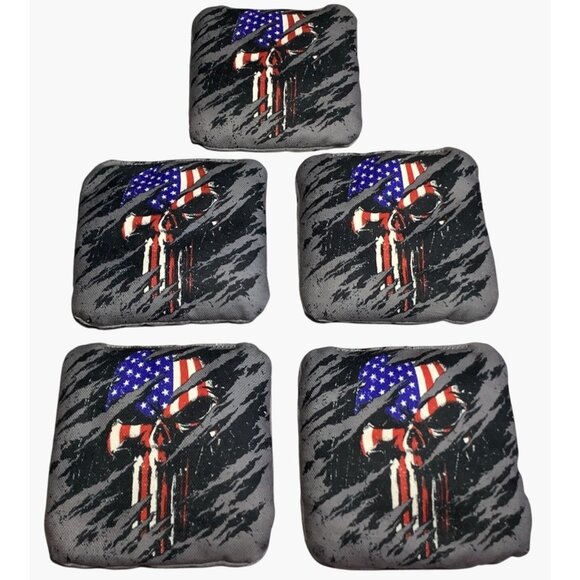 5 Platoon Series Cornhole Tournament Bags American Flag Skull Design Gray - Picture 1 of 8